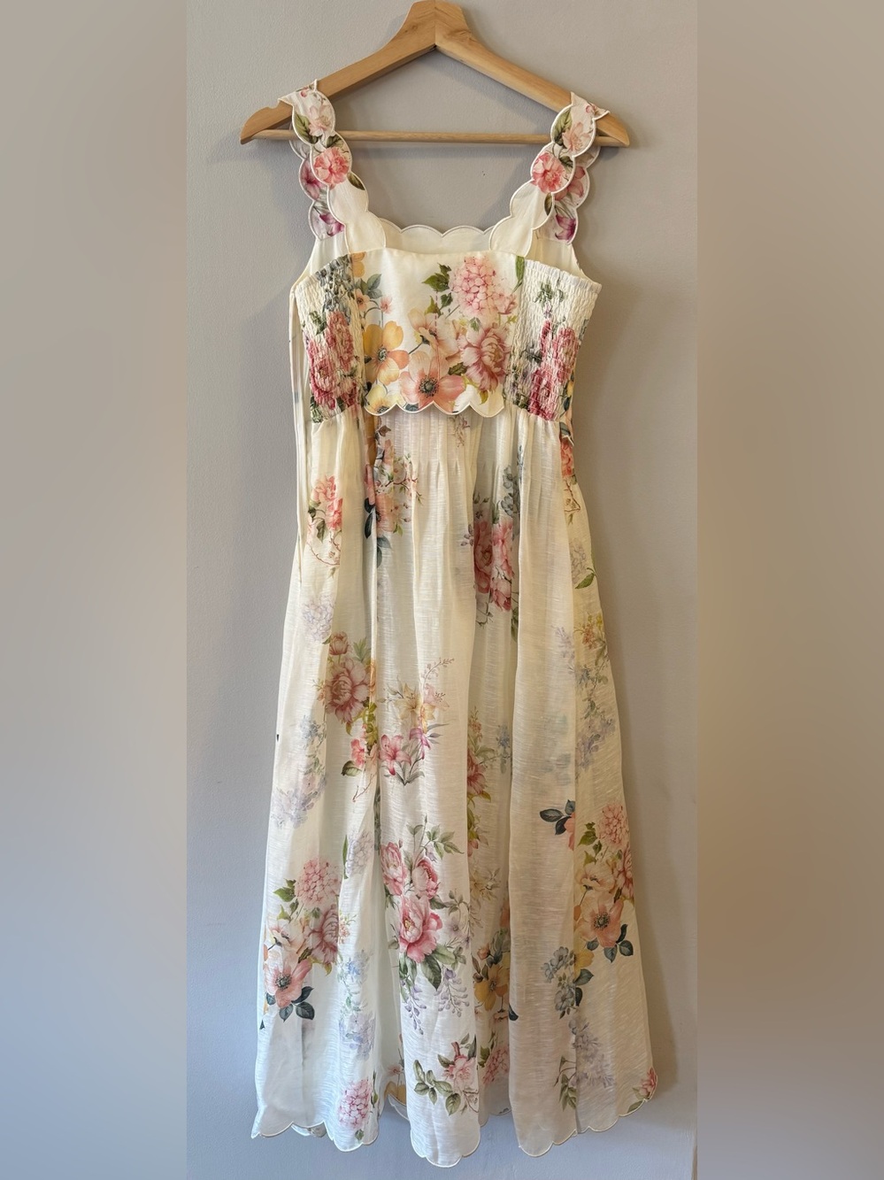 Xena Watercolor Flora Embroidery Strap Dress in Silk-Linen *NEEDS NEW ZIPPER* - Picture 4 of 10
